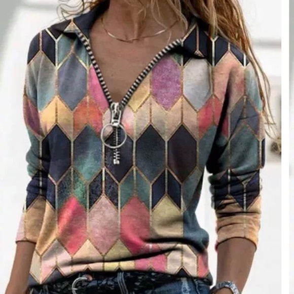 CBR Geometric 3/4 Zip Up Top Sz S - Picture 1 of 3